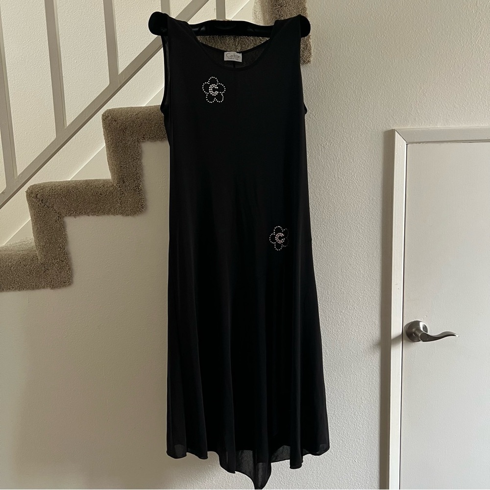 Carlton Sleeveless Black Fit & Flare Maxi Round Neck Slit Evening Gown Dress 12 - Picture 7 of 16